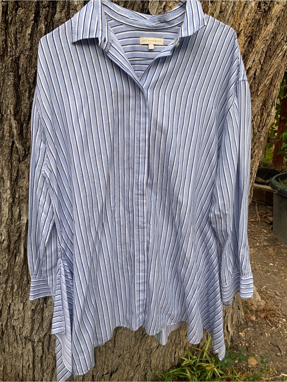 ANN MASHBURN Light Blue and White Striped Womens,Button-Down Shirt